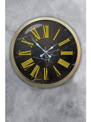 Kasva Concept Hediyelik 40 cm Eskitme Metal Sarı Roma Rakamlı Duvar Saati