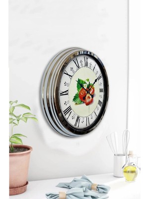 Kasva Concept 40 cm Krom Metal Çilekli Mutfak Duvar Saati