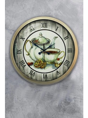 Kasva Concept 40 cm Eskitme Metal Çaydanlık Mutfak Duvar Saati