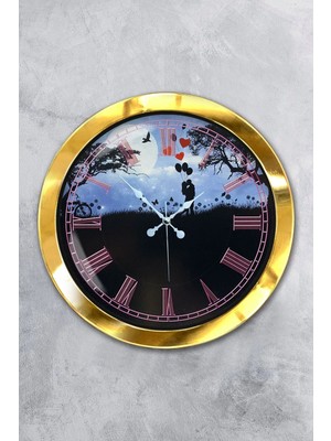 Kasva Concept Hediyelik 36 cm Gold Metal Sevgili Duvar Saati