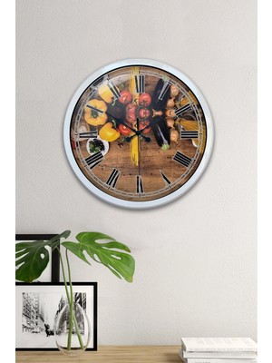 Kasva Concept Hediyelik 40 cm Beyaz Metal Mutfak Duvar Saati