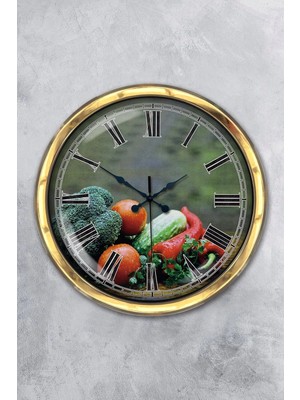 Kasva Concept Hediyelik 40 cm Gold Metal Mutfak Duvar Saati