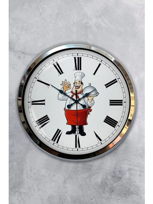 Kasva Concept 40 cm Krom Metal Aşçı Mutfak Duvar Saati