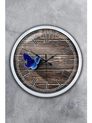 Kasva Concept Hediyelik 40 cm Beyaz Metal Kelebek Duvar Saati