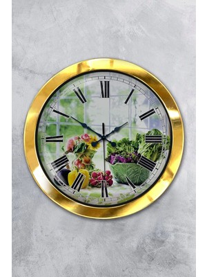 Kasva Concept Hediyelik 36 cm Gold Metal Mutfak Duvar Saati