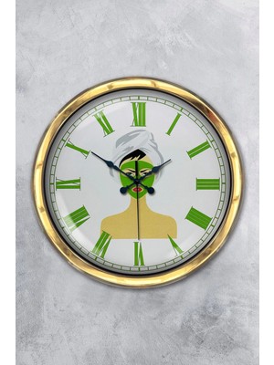 Kasva Concept Hediyelik 40 cm Gold Metal Güzellik Salonu Cilt Duvar Saati Clock