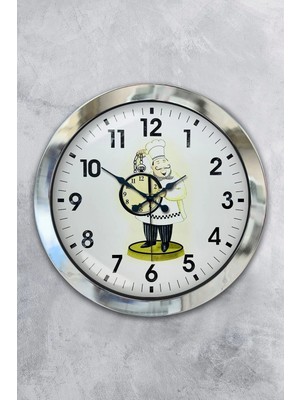 Kasva Concept Hediyelik 36 cm Krom Metal Aşçı Mutfak Duvar Saati