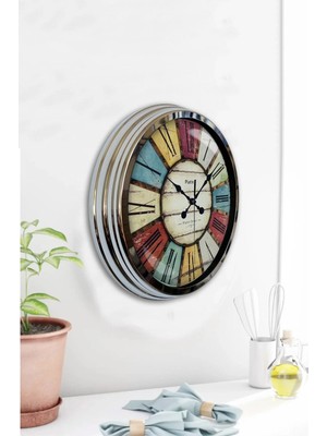 Kasva Concept Hediyelik 40 cm Krom Metal Retro Duvar Saati