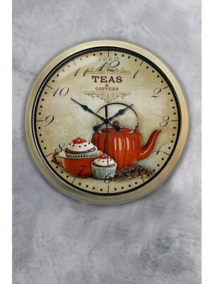 Kasva Concept 40 cm Eskitme Metal Mutfak Çaydanlık Duvar Saati