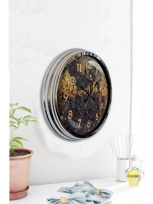 Kasva Concept Hediyelik Dekoratif 40 cm Krom Metal Retro Color Duvar Saati