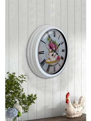 Kasva Concept Dekoratif Hediyelik 40 cm Beyaz Metal Mutfak Duvar Saati
