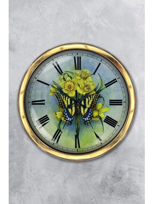 Kasva Concept Hediyelik 40 cm Gold Metal Kelebek Duvar Saati