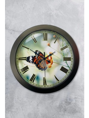 Kasva Concept Hediyelik 36 cm Antrasit Metal Kelebek Duvar Saati
