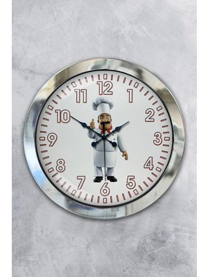 Kasva Concept Hediyelik 36 cm Krom Metal Aşçı Mutfak Duvar Saati