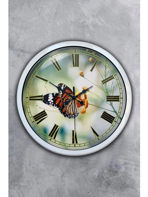 Kasva Concept Hediyelik 40 cm Beyaz Metal Kelebek Duvar Saati