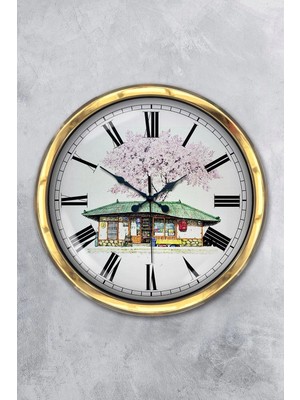 Kasva Concept 40 cm Gold Metal Eski Ev Duvar Saati