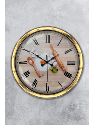 Kasva Concept Hediyelik 40 cm Gold Metal Mutfak Duvar Saati