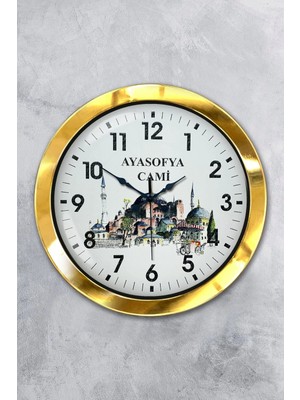 Kasva Concept 36 cm Gold Metal Ayasofya Cami Duvar Saati