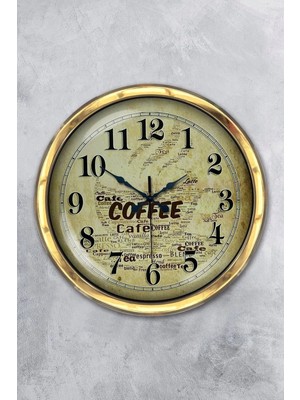 Kasva Concept 2022 40 cm Gold Metal Kahve Duvar Saati Clock