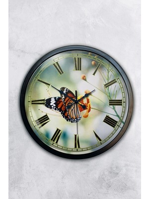 Kasva Concept Hediyelik 40 cm Siyah Metal Kelebek Duvar Saati