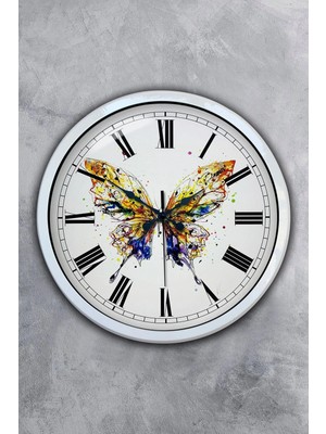 Kasva Concept Hediyelik 40 cm Beyaz Metal Kelebek Duvar Saati