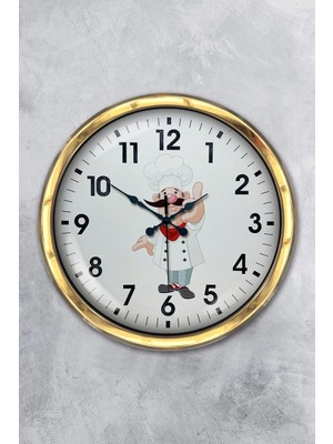 Kasva Concept Hediyelik Dekoratif 40 cm Gold Metal Aşçı Mutfak Duvar Saati