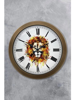 Kasva Concept Hediyelik 36 cm Eskitme Metal Aslan Temalı Duvar Saati