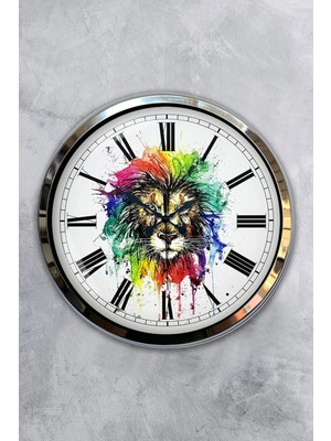 Kasva Concept Hediyelik Dekoratif 40 cm Krom Metal Aslan Duvar Saati