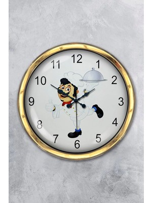 Kasva Concept 40 cm Gold Metal Mutfak Aşçılı Duvar Saati