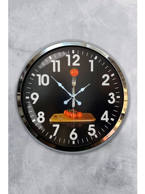 Kasva Concept Hediyelik 40 cm Krom Metal Mutfak Duvar Saati
