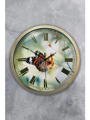 Kasva Concept Hediyelik 40 cm Eskitme Metal Kelebek Duvar Saati