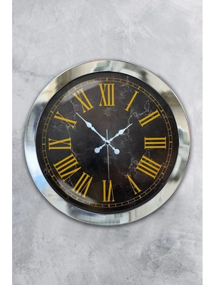 Kasva Concept 36 cm Krom Metal Mermer Desen Roma Rakamlı Duvar Saati