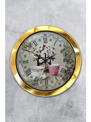 Kasva Concept Hediyelik 36 cm Gold Metal Coffee Duvar Saati