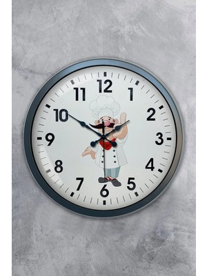 Kasva Concept 40 cm Beyaz Metal Aşçı Mutfak Duvar Saati