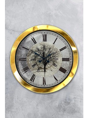 Kasva Concept Hediyelik 36 cm Gold Metal Kış Günü Duvar Saati