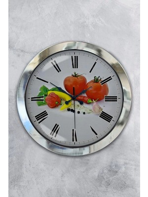 Kasva Concept Hediyelik 36 cm Krom Metal Mutfak Duvar Saati