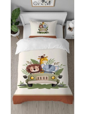 Greendecor Aslan Fil Zürafa Desenli Dijital Baskılı Tasarımlı Özel Tasarım Çarşafsız Şık Çocuk Nevresim Takımı
