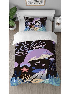 Greendecor Yunus Deniz Yıldızı Desenli Tasarımlı Dijital Baskılı Özel Tasarım Çarşafsız Çocuk Nevresim Takımı