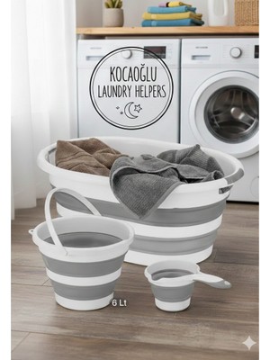 Zambak 3'lü Katlanır Banyo Seti - Katlanabilir Silikon 25 Lt Çamaşır Sepeti- 12LT Akordiyon Su Kovası - Katlanır Maşrapa