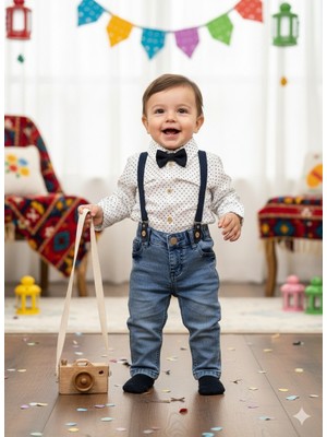 Lino Baby Askı Kemerli Papyonlu Likralı Kot Pantolon Erkek Bebek/çocuk Takı