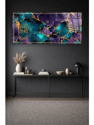 Olinpa Kırılmaz Cam Duvar Saati , Hem Tablo Hem Saat Lotus Mor Mavi Tasarım Ev Ofis Hediyesi