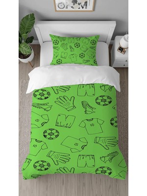 Greendecor Goal Futbol Top Kale Desenli Tasarımlı Dijital Baskılı Özel Tasarım Çarşafsız Çocuk  Nevresim Takımı