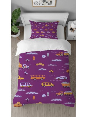 Greendecor Araba Otobüs Ağaç Desenli Tasarımlı Dijital Baskılı Özel Tasarım Çarşafsız Çocuk Şık Nevresim Takımı