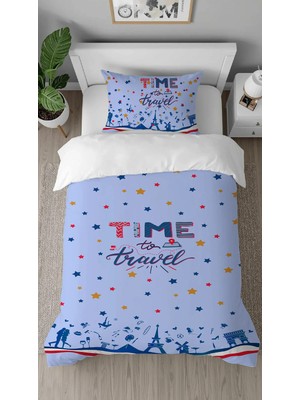 Greendecor Dünya Gezi Şehirler Desenli Tasarımlı Dijital Baskılı Özel Tasarım Çarşafsız Şık Nevresim Takımı