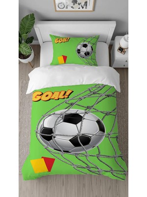 Greendecor Goal Futbol Top Kale Desenli Tasarımlı Dijital Baskılı Özel Tasarım Çarşafsız Çocuk Nevresim Takımı