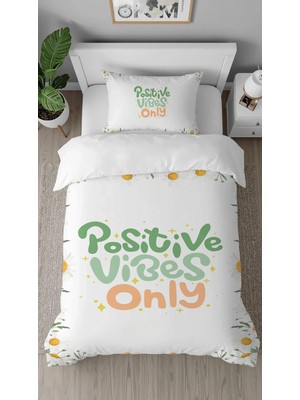 Greendecor Positive Vibes Papatya Çiçek Desenli Tasarım Dijital Baskılı Özel Tasarım Çarşafsız Nevresim Takımı