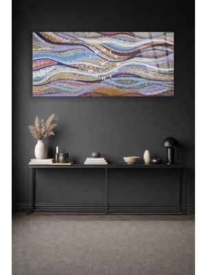 Olinpa Kırılmaz Cam Duvar Saati , Hem Tablo Hem Saat Renkli Dalgalı Tasarım Ev Ofis Hediyesi