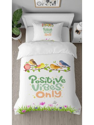 Greendecor Positive Vibes Çiçek Desenli Tasarımlı Dijital Baskılı Özel Tasarım Çarşafsız Şık Nevresim Takımı
