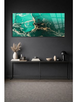 Olinpa Kırılmaz Cam Duvar Saati , Hem Tablo Hem Saat Renkli Mavi-Yeşil Tasarım Ev Ofis Hediyesi