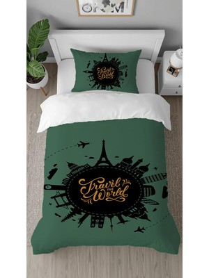Greendecor Dünya Gezi Şehirler Paris Desenli Tasarımlı Dijital Baskılı Özel Tasarım Çarşafsız Nevresim Takımı